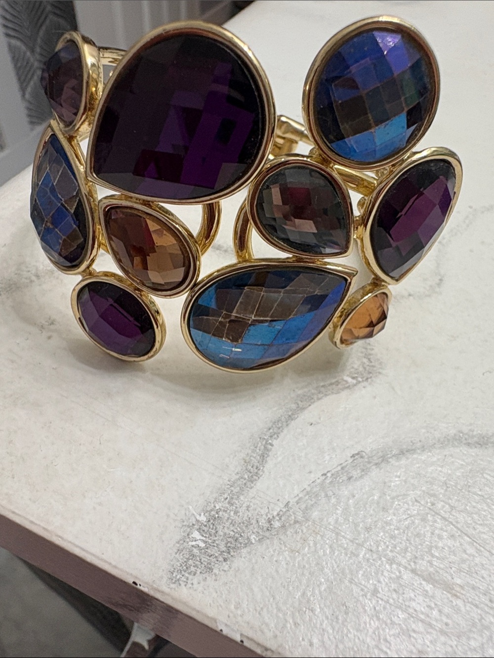 Gold-Tone Multicolor Gemstone Cuff Bracelet - Purple & Blue